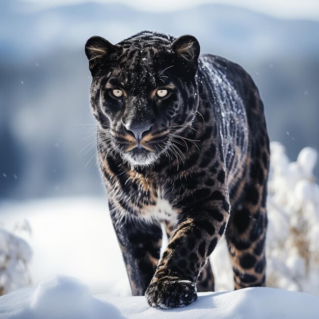 leopardo nero nella neve