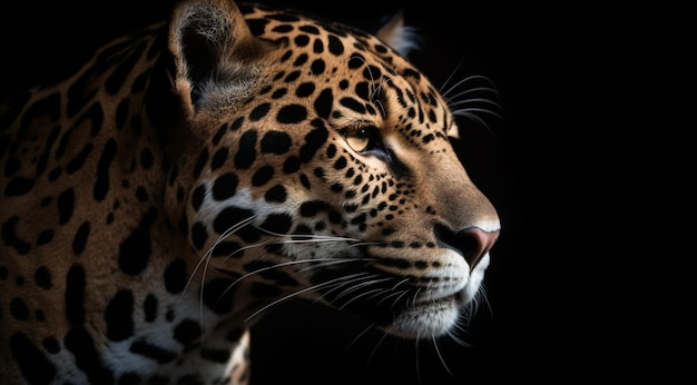 Leopardo su sfondo nero creato con la tecnologia Generative AI
