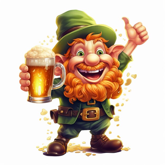 Leprecauno elfo del giorno di San Patrizio con boccale di birra Bicchiere di birra Ai generativa