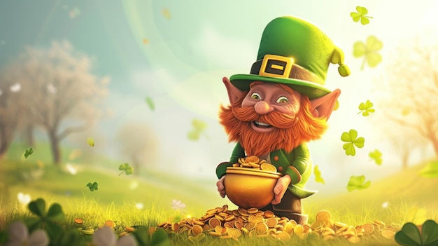 Leprechaun con la sua pentola d'oro giorno di San Patrizio