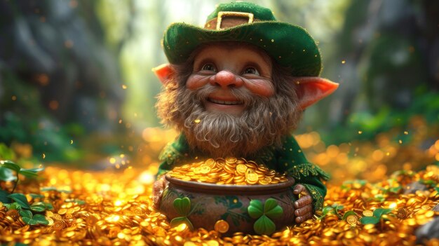 Leprechaun con la sua pentola d'oro giorno di San Patrizio