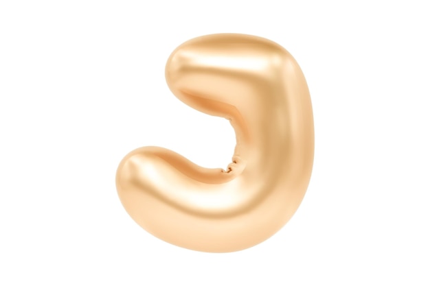 Lettera 3D J fatta di realistico palloncino dorato con elio Illustrazione 3d premium