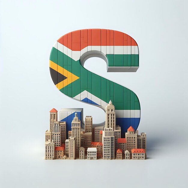 Lettera 3D realistica della capitale sudafricana di edifici con la lettera s e la bandiera