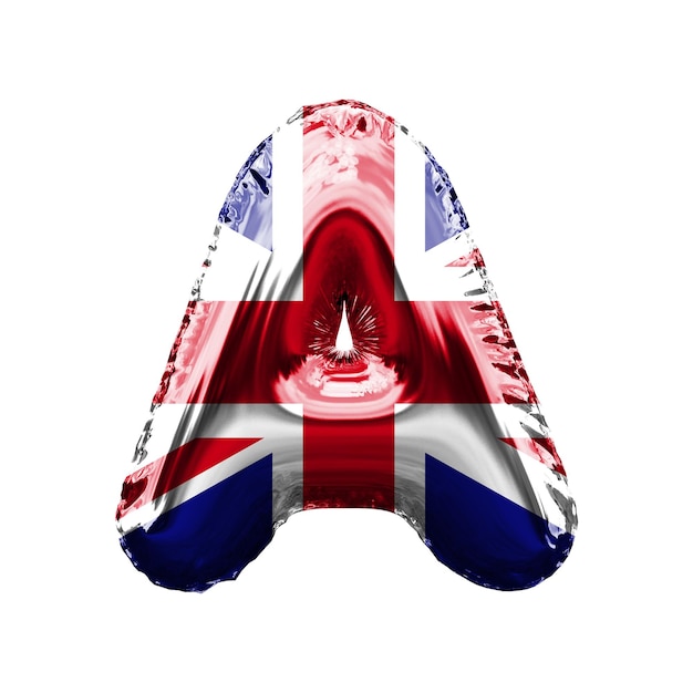 Lettera a union jack gran bretagna bandiera stagnola palloncino font d render