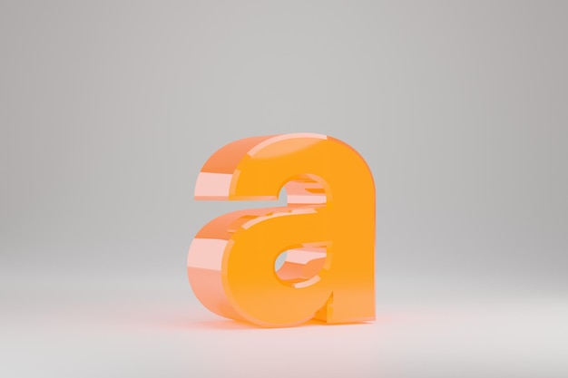Lettera al neon 3d A minuscola. Lettera al neon gialla isolata su priorità bassa bianca. Alfabeto incandescente al neon giallo lucido. carattere di carattere reso 3D.