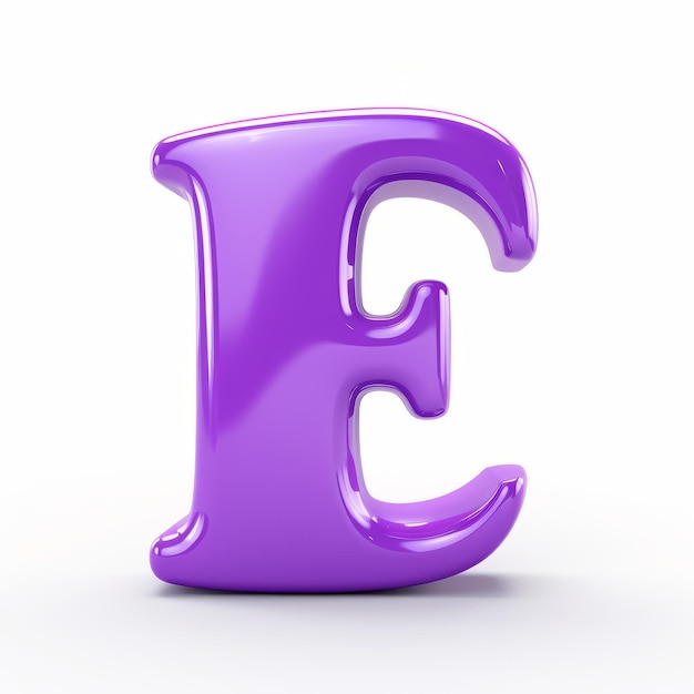 Lettera animata viola luccicante 3D E su sfondo bianco