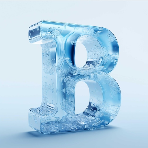 Lettera B del carattere di ghiaccio trasparente su sfondo blu rendering 3d