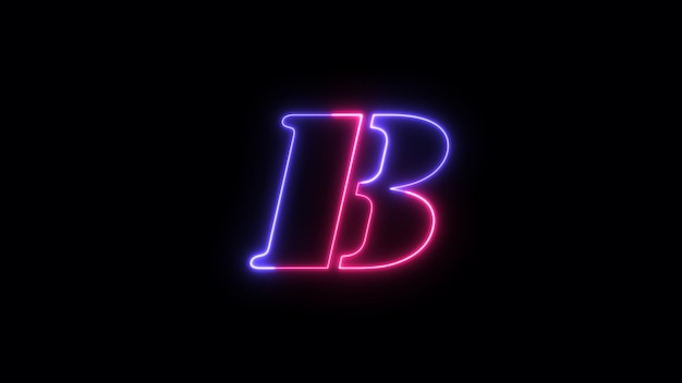 Lettera B di carattere neon viola e blu su sfondo nero Lettera maiuscola neon alfabeto B