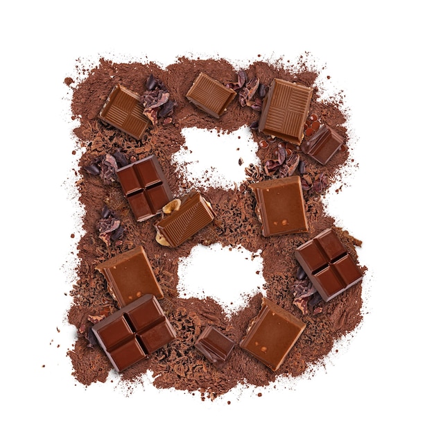 Lettera B fatta di barretta di cioccolato