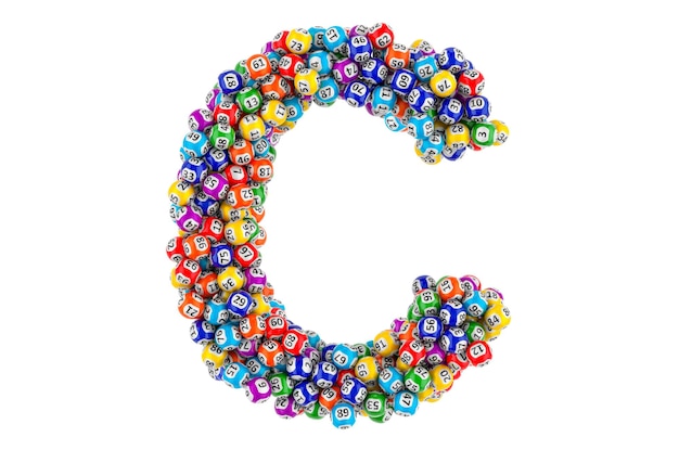 Lettera C dal rendering 3D delle palline della lotteria