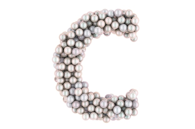 Lettera C dal rendering 3D di perle bianche