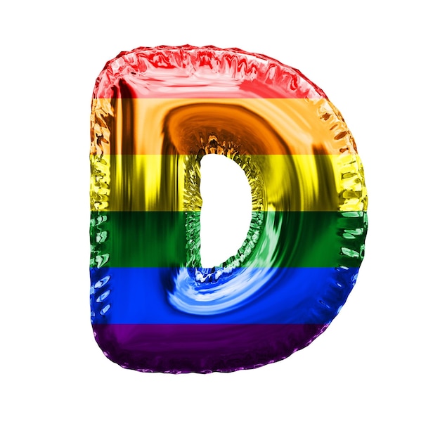 Lettera d gay pride bandiera lamina lucida palloncino font d rendering