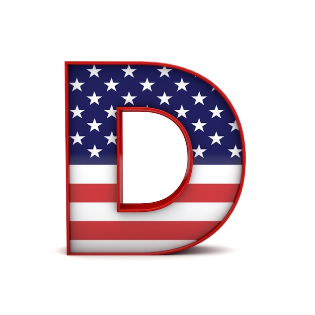 Lettera D stelle e strisce bandiera americana font 3D Rendering