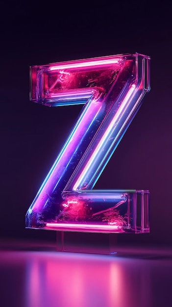 Lettera di carattere neon Z rendering 3D Alfabeto di neon