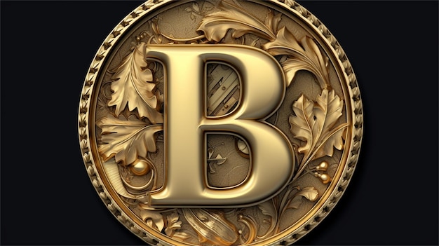 Lettera di lusso B con ornamento d'oro su sfondo nero rendering 3D