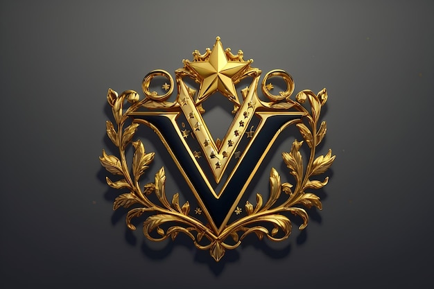Lettera di lusso v logo stella d'oro reale