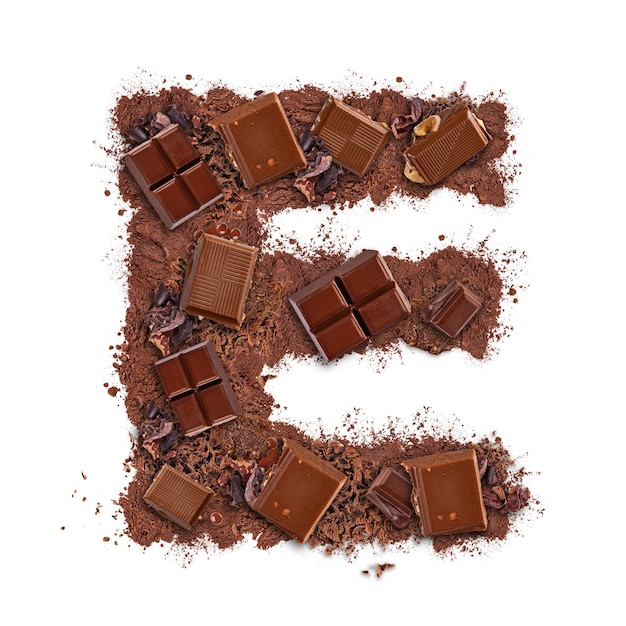 Lettera E fatta di barretta di cioccolato