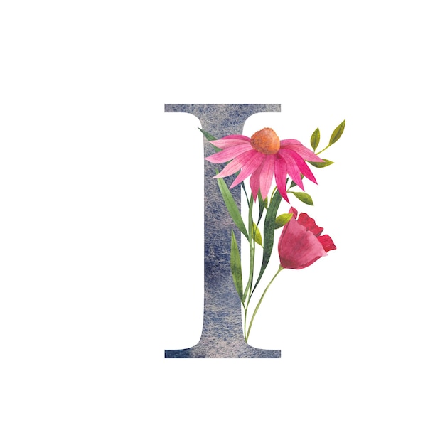 Lettera F con fiori selvatici ad acquerello alfabeto floreale insieme di lettere isolate con bouquet botanico iniziali monogramma perfettamente per inviti a nozze biglietti di auguri di compleanno e altri disegni