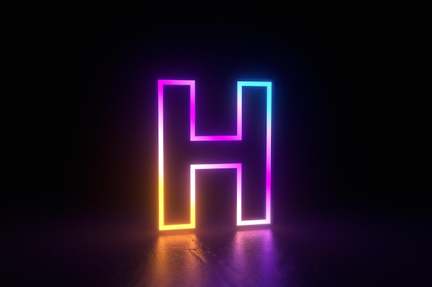 lettera h carattere neon isolato riflesso illustrazione 3d rendering. Illustrazione 3D