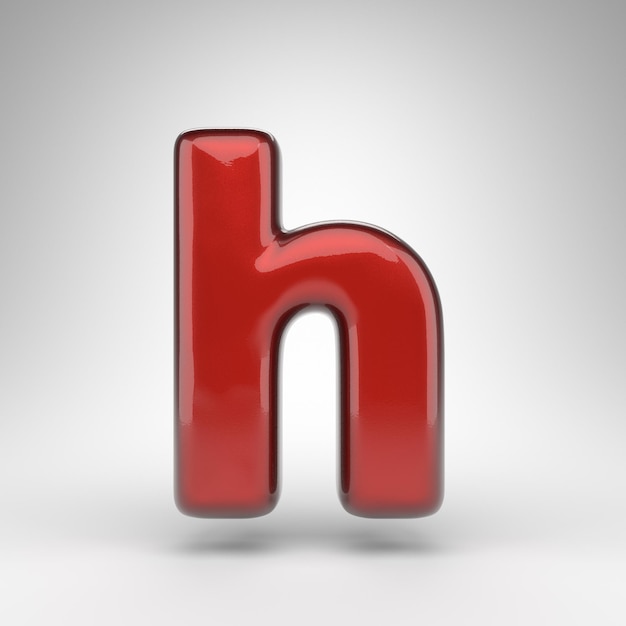 Lettera H minuscola su sfondo bianco. Vernice rossa per auto con rendering 3D di carattere con superficie metallica lucida.