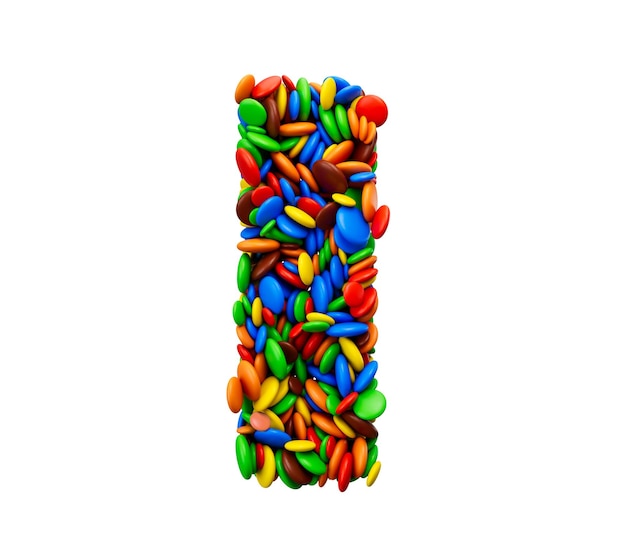 Lettera I di caramelle arcobaleno multicolore Festive isolate su sfondo bianco Illustrazione 3d