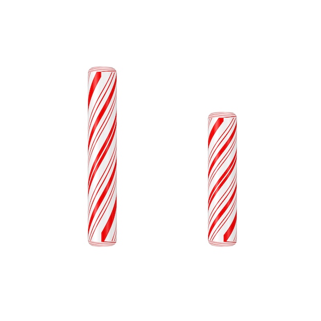 Lettera I Mint Candy Cane Alphabet Collection Striped in Red Christmas Color su sfondo bianco. Rendering 3D