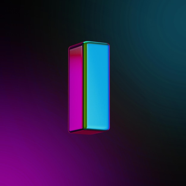 lettera i Neon metallo colorato 3d reso illustrazione colore blu e viola isolato. Illustrazione 3D