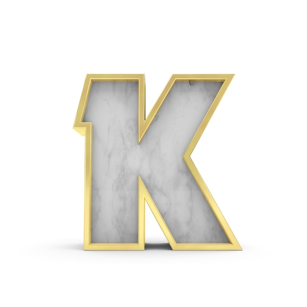 Lettera K Carattere di caratteri in marmo e oro 3D Rendering