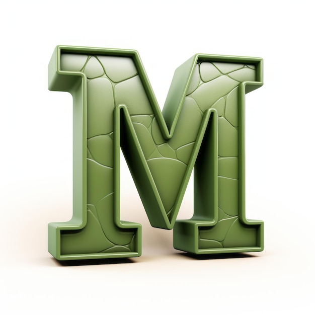 Lettera M 3D con crepe e forma scolpita verde