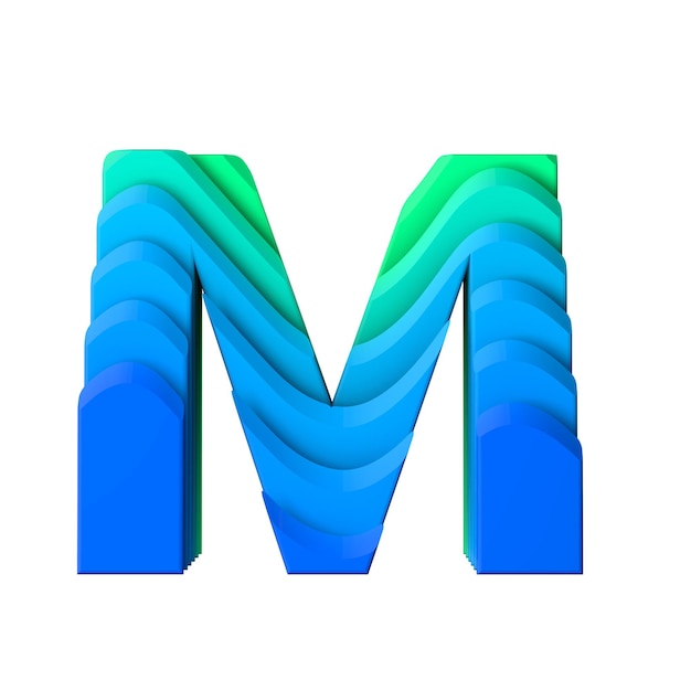 Lettera M Tipo di carattere effetto onda a strati Rendering 3D