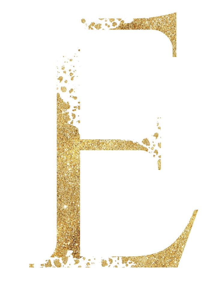 Foto lettera maiuscola f con glitter dorati con illustrazione isolata effetto dispersione