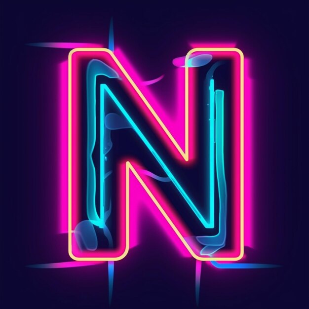 lettera neon n con uno sfondo blu generativo ai