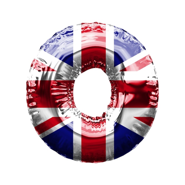 Lettera o union jack gran bretagna bandiera stagnola palloncino font d render