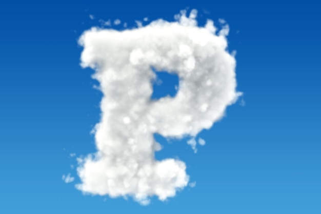 Lettera P alfabeto dalle nuvole nel cielo rendering 3D