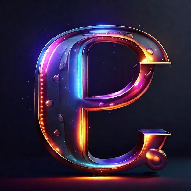 Lettera p realistica con luci luminose