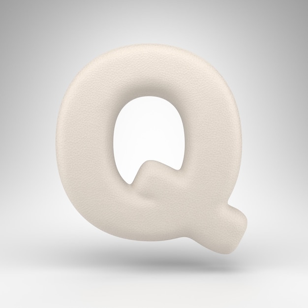 Lettera Q maiuscola su sfondo bianco. Carattere 3D rendeWhite in pelle bianca con texture della pelle.