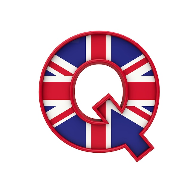 Lettera Q Union Jack font Gran Bretagna bandiera lettering 3D Rendering