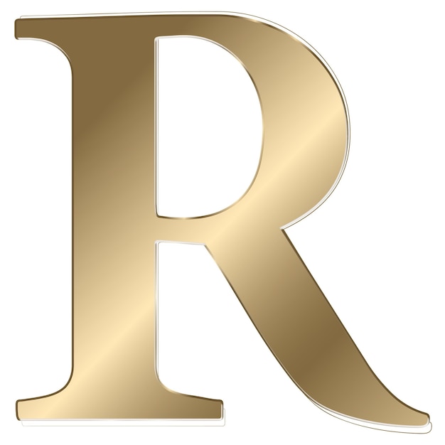 Lettera r png carattere metallico dorato sfondo trasparente
