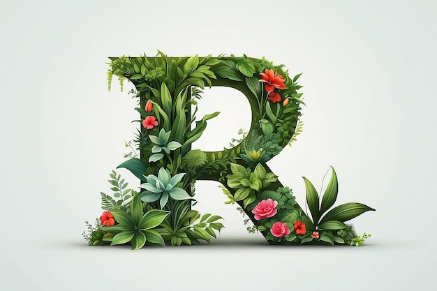 Lettera r realistica con piante