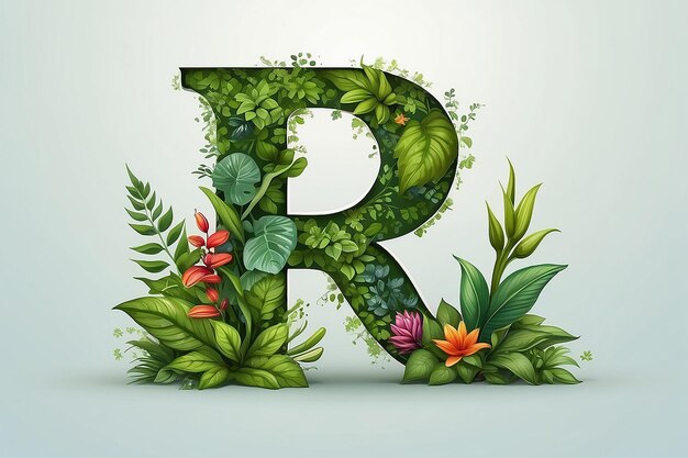 Lettera r realistica con piante