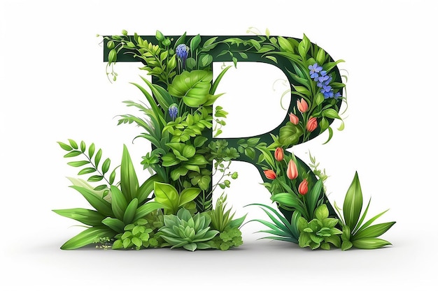 Lettera r realistica con piante