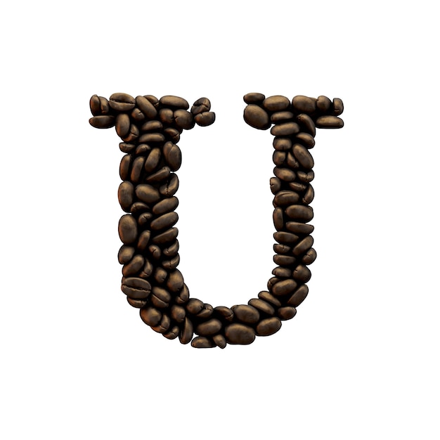 Lettera U chicco di caffè alfabeto lettering 3D Rendering