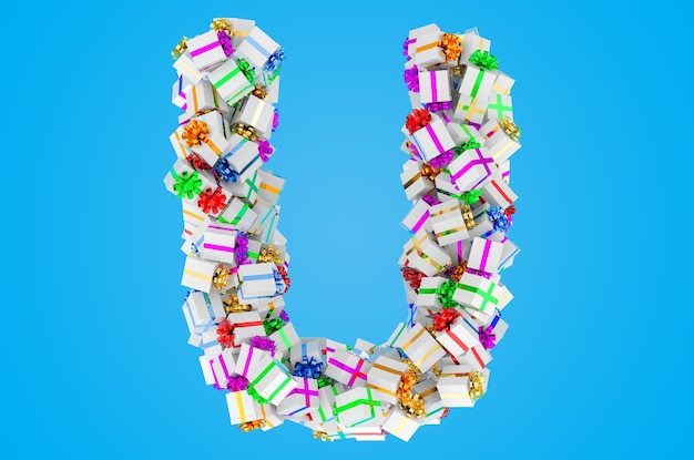 Lettera U dal rendering 3D di confezioni regalo