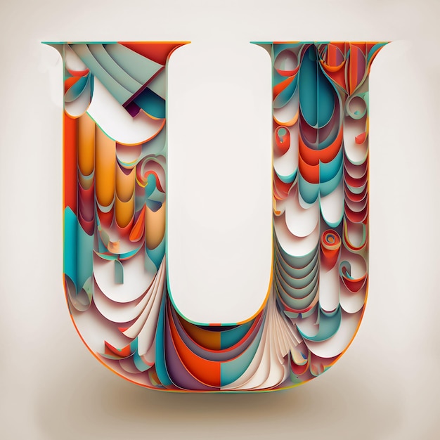Lettera U Papercut Floral Generative AI Illustrazione della tipografia dell'alfabeto ABC Isolato sfondo trasparente