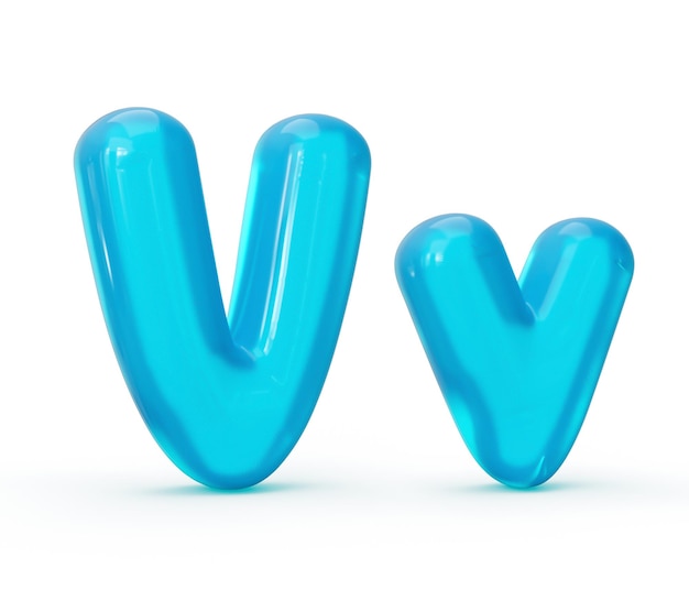 Lettera V di gelatina blu acqua isolata su sfondo bianco illustrazione 3d