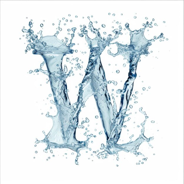 Lettera w spruzzi d'acqua alfabeto isolato su uno sfondo bianco