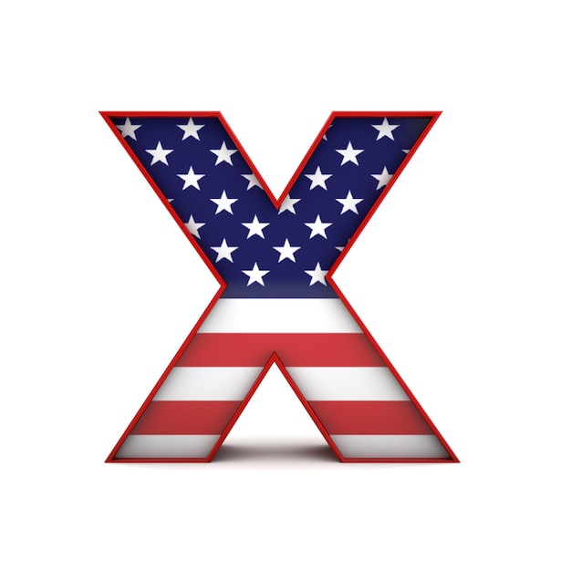 Lettera X stelle e strisce bandiera americana font 3D Rendering