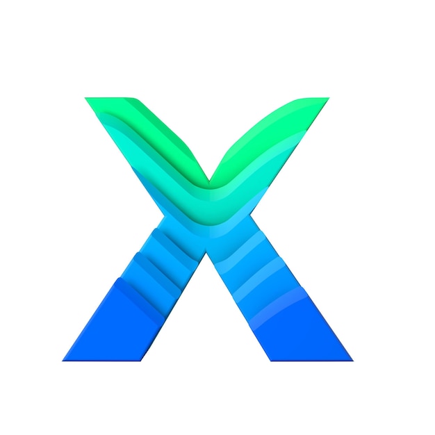 Lettera X Tipo di carattere effetto onda a strati Rendering 3D