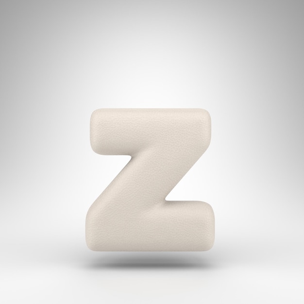 Lettera Z minuscola su sfondo bianco. Carattere 3D rendeWhite in pelle bianca con texture della pelle.