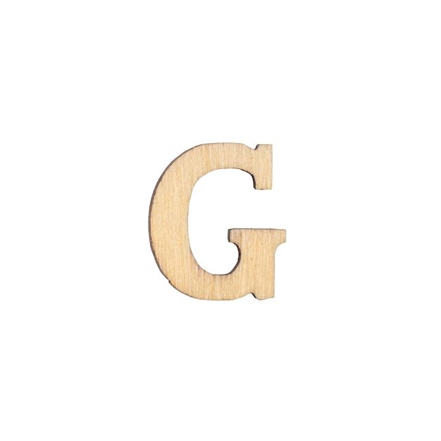 Lettere in legno dell'alfabeto inglese su sfondo bianco vista dall'alto